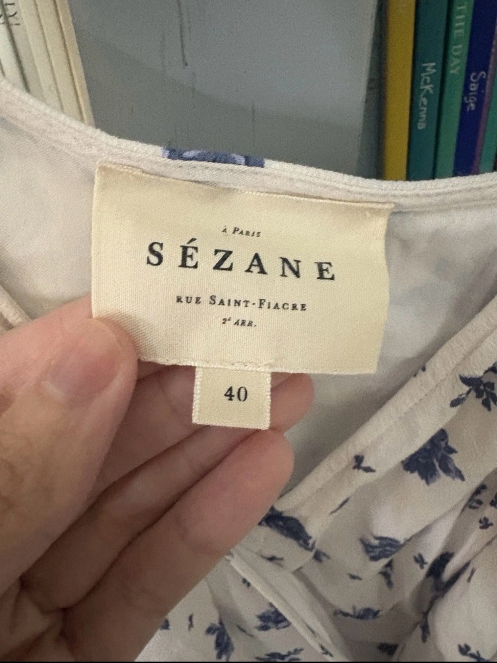Sezane GIANNA DRESS Blue Rose White Floral Wrap Dress Size 8 - Picture 4 of 5